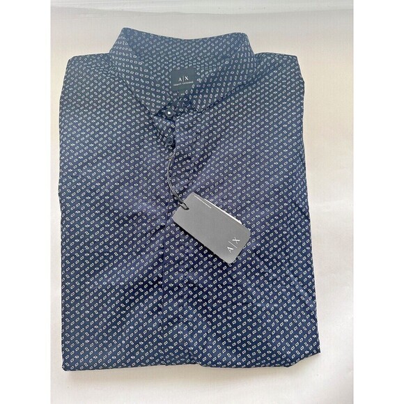 AX Armani Exchange Men's Button Down Shirt Slim-Fit Logo-Print Shirt Navy   2XL - Picture 4 of 9